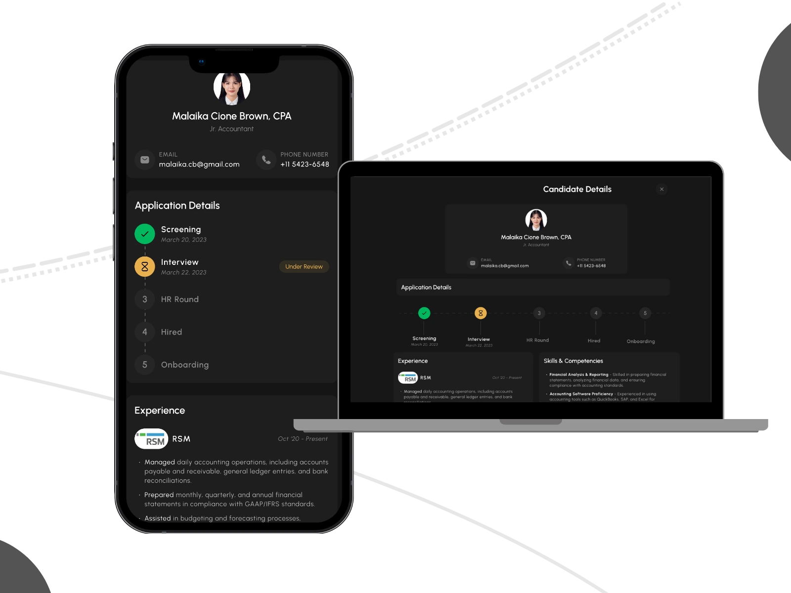 Talent management dashboard: tracking recruitment, team performance, and skill development in accounting firms.